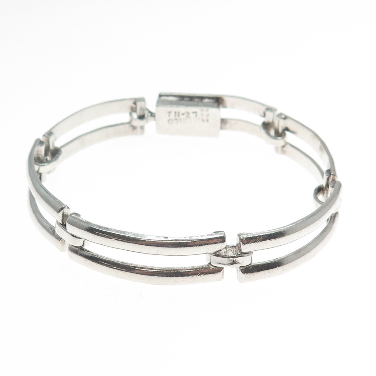925 Sterling Silver Vintage Mexico Modernist Bar Panel Link Bracelet 7"