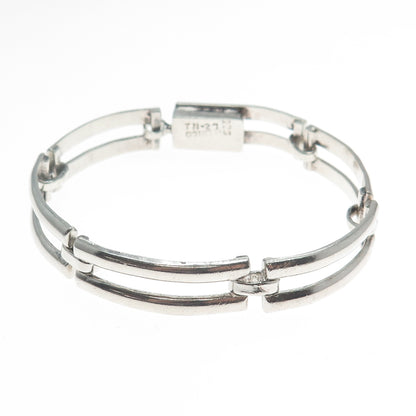 925 Sterling Silver Vintage Mexico Modernist Bar Panel Link Bracelet 7"