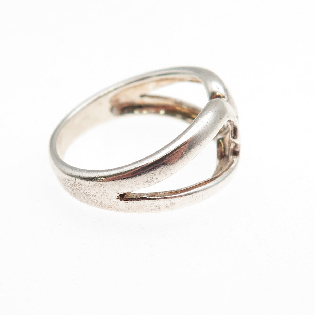 925 Sterling Silver Vintage Heart Oxidized Hug Ring Size 7