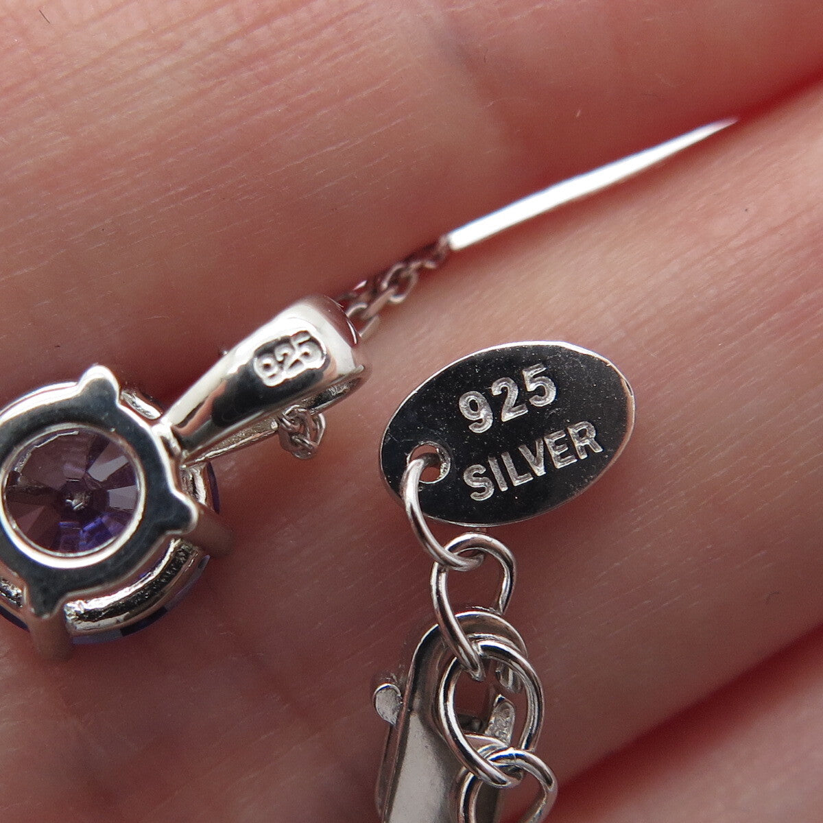 925 Sterling Silver Round-Cut Nano Amethyst Cable Chain Necklace 16-18"