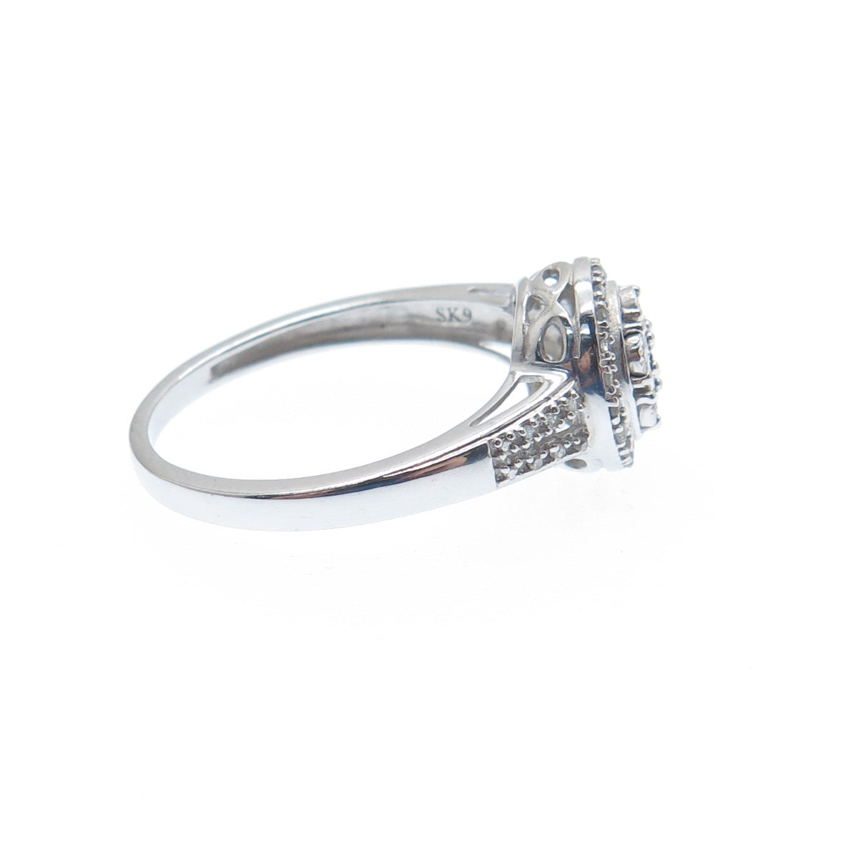 SK9 Allure Gems 925 Sterling Silver Real Diamond Engagement Ring Size 7.25