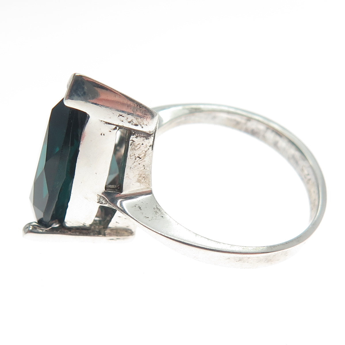 BADAVICI 925 Sterling Silver Vintage Pear-Cut Glass Teardrop Ring Size 6