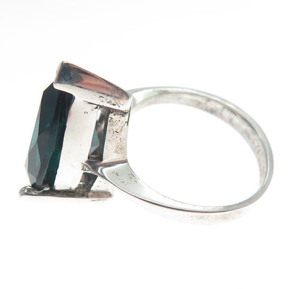 BADAVICI 925 Sterling Silver Vintage Pear-Cut Glass Teardrop Ring Size 6