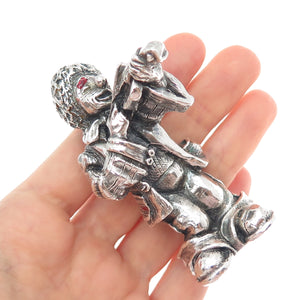 ALESSANDRO MAGRINO 925 Sterling Vintage Enamel Pagliacci Clown & Violin Figurine