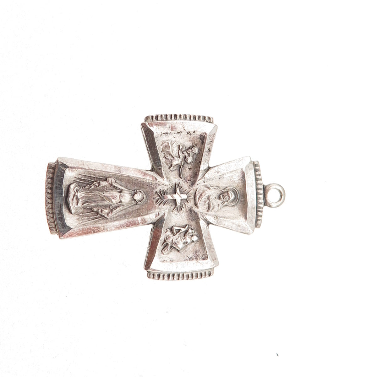 Chapel 925 Sterling Silver Antique Art Deco 4-Way Cross Catholic Charm Pendant