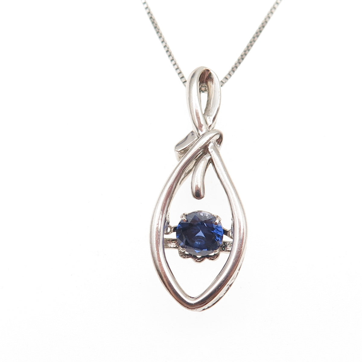 925 Sterling Silver Lab-Created Sapphire Infinity Box Chain Necklace 18"