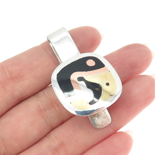 925 Sterling Silver 3-Tone Vintage Mexico Real Black Onyx Gemstone Tie Clip