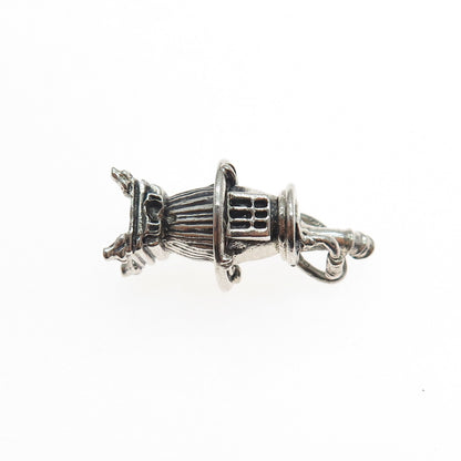 BEAU 925 Sterling Silver Vintage Potbelly Stove Oxidized Mini 3D Charm Pendant