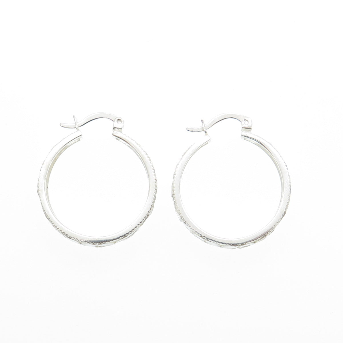 925 Sterling Silver Vintage Mexico Diamond-Cut Flower Hoop Earrings