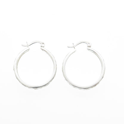 925 Sterling Silver Vintage Mexico Diamond-Cut Flower Hoop Earrings