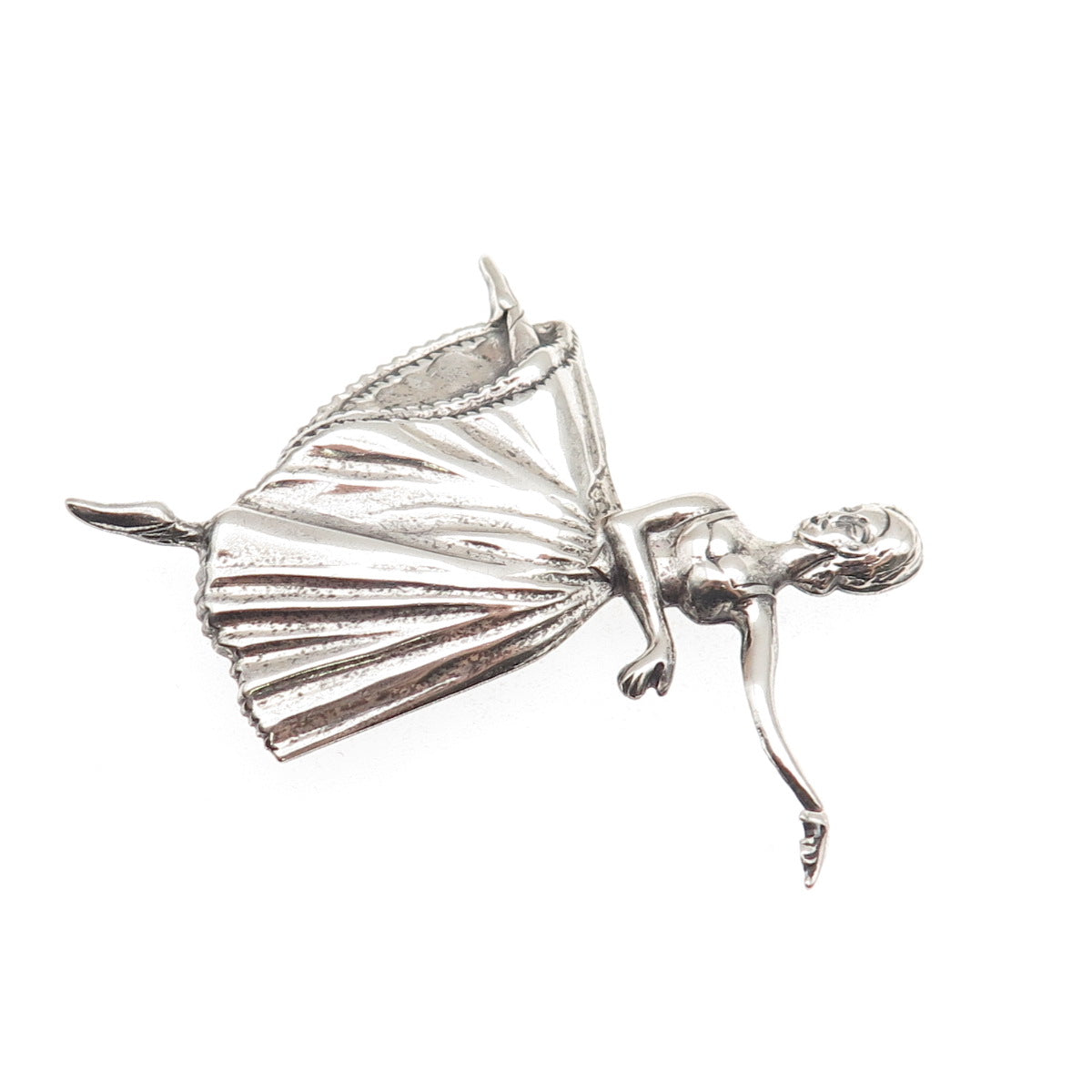 Lang 925 Sterling Silver Vintage Ballerina Repousse Oxidized Pin Brooch