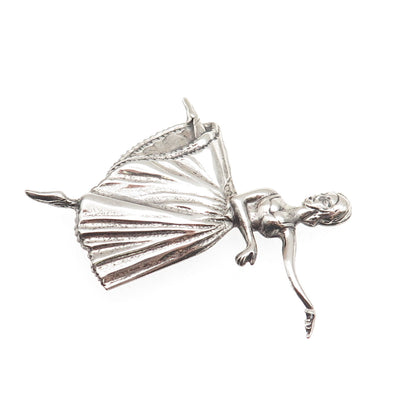 Lang 925 Sterling Silver Vintage Ballerina Repousse Oxidized Pin Brooch