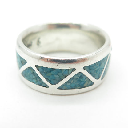 J&F Tsinijinnie Old Pawn Sterling Silver Vintage Turquoise Inlay Ring Size 6.25