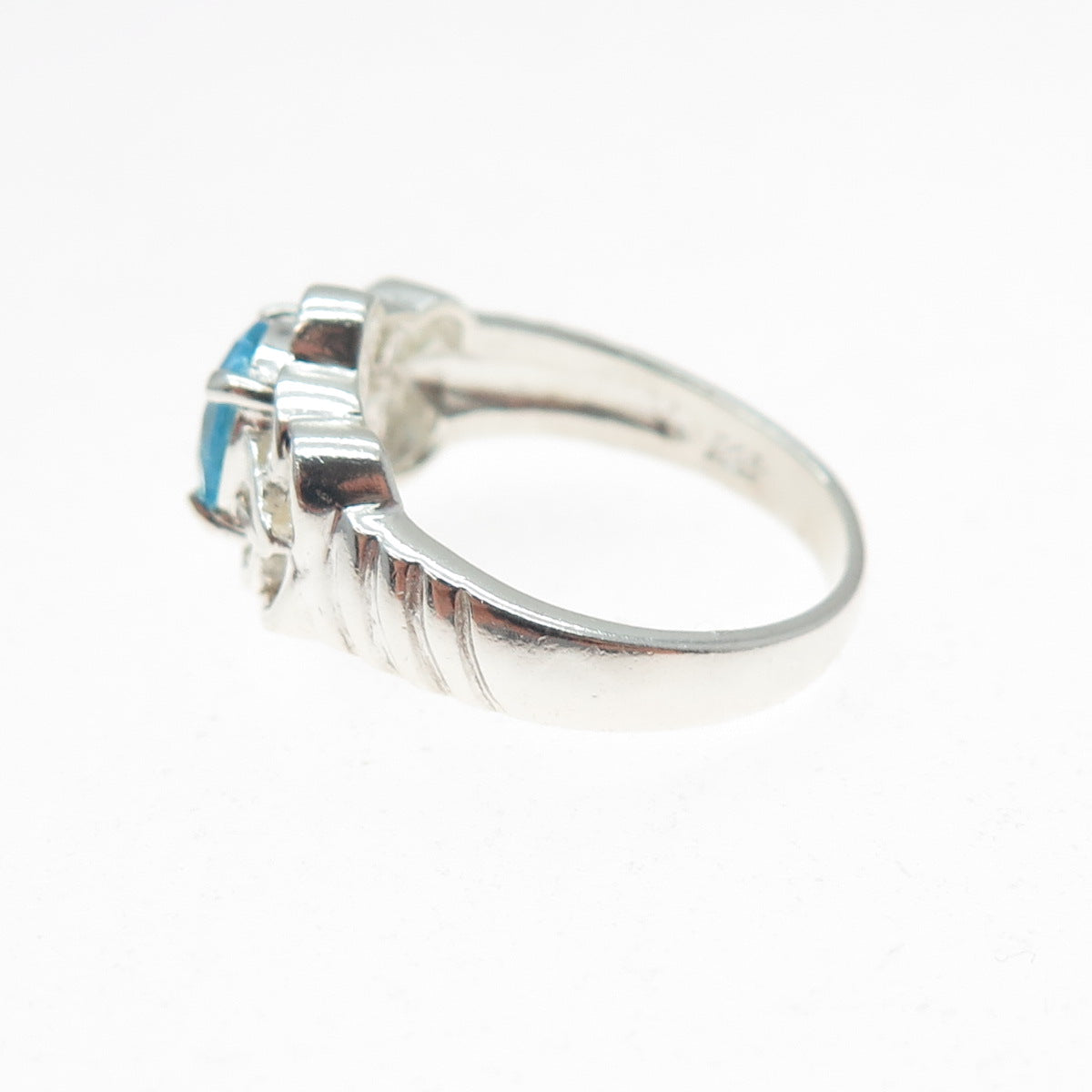 CLYDE DUNEIER CID 925 Sterling Silver Vintage Real Blue Topaz Ring Size 7.5