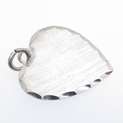 WELLS 925 Sterling Silver Vintage Diamond-Cut Heart Minimalist Charm Pendant