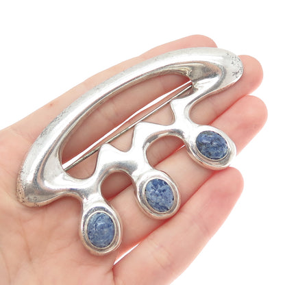925 Sterling Silver Vintage Real Sodalite Modernist Pin Brooch