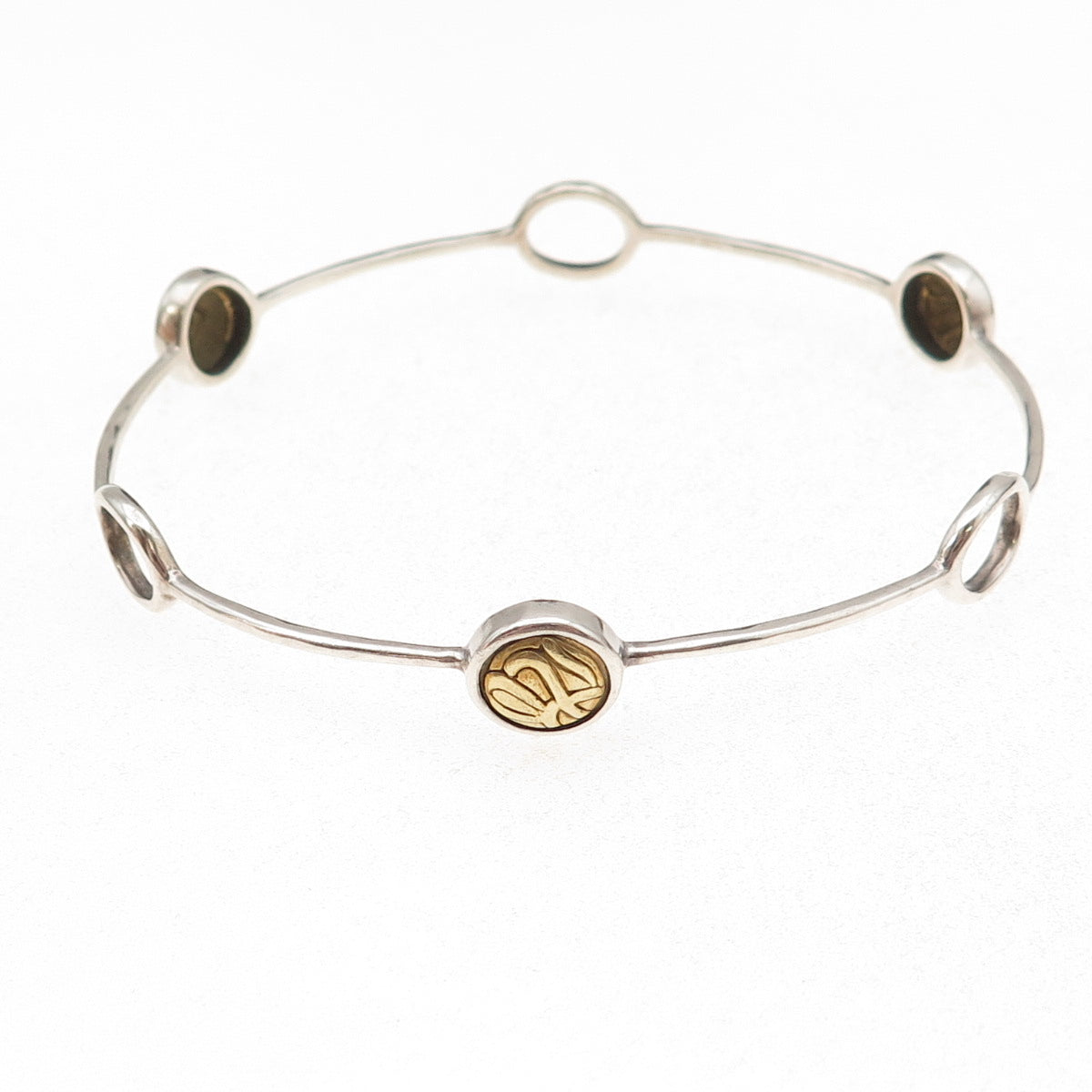 Silpada 925 Sterling Silver 2-Tone Vintage Station Bangle Bracelet 8.25"