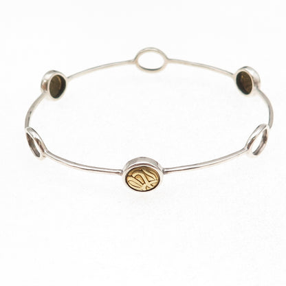 Silpada 925 Sterling Silver 2-Tone Vintage Station Bangle Bracelet 8.25"