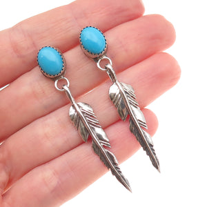 Jack Whittaker Old Pawn 925 Sterling Silver Vintage Turquoise Feather Earrings