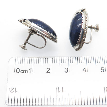 Old Pawn 925 Sterling Silver Vintage Sodalite Floral Tribal Screw Back Earrings
