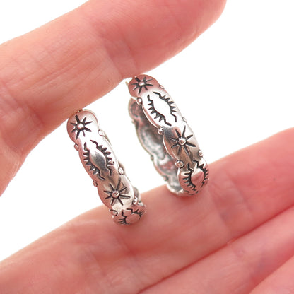 Shube 925 Sterling Silver Vintage Sun Symbol Oxidized Hoop Earrings