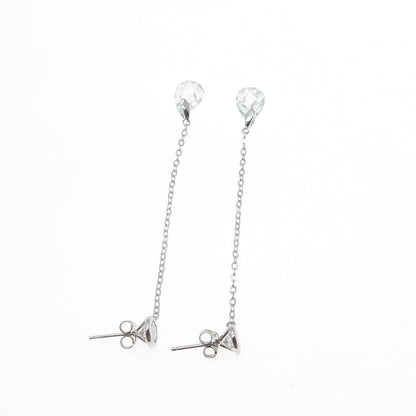 925 Sterling Silver Round & Pear-Cut C Z Chain Drop Dangle Earrings