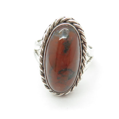 Old Pawn 925 Sterling Silver Vintage Southwestern Real Agate Tribal Ring Size 7