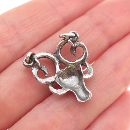 925 Sterling Silver Vintage Ram Oxidized Centerpiece Pendant