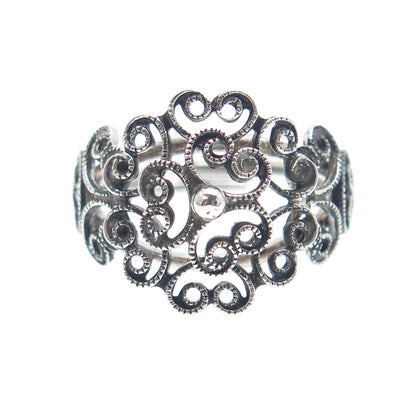 BEAU 925 Sterling Silver Vintage Filigree Flower Adjustable Ring Size 6.75