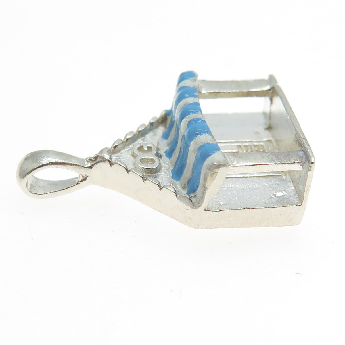 925 Sterling Silver Vintage Blue & White Enamel OG House Porch Charm Pendant