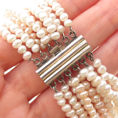 925 Sterling Silver Vintage Real Baroque Pearl 8-Strand Beaded Necklace 18"