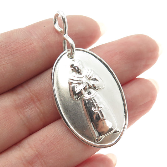 925 Sterling Silver Vintage Praying Pope Religious Medal Pendant