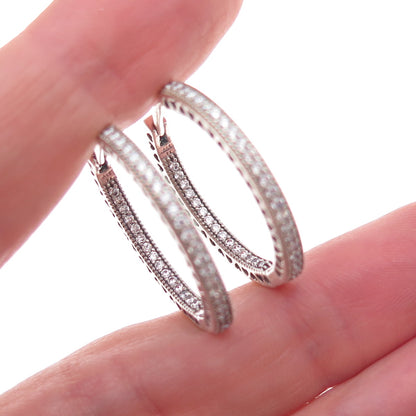 Pandora 925 Sterling Silver C Z Hearts In & Out Hoop Earrings