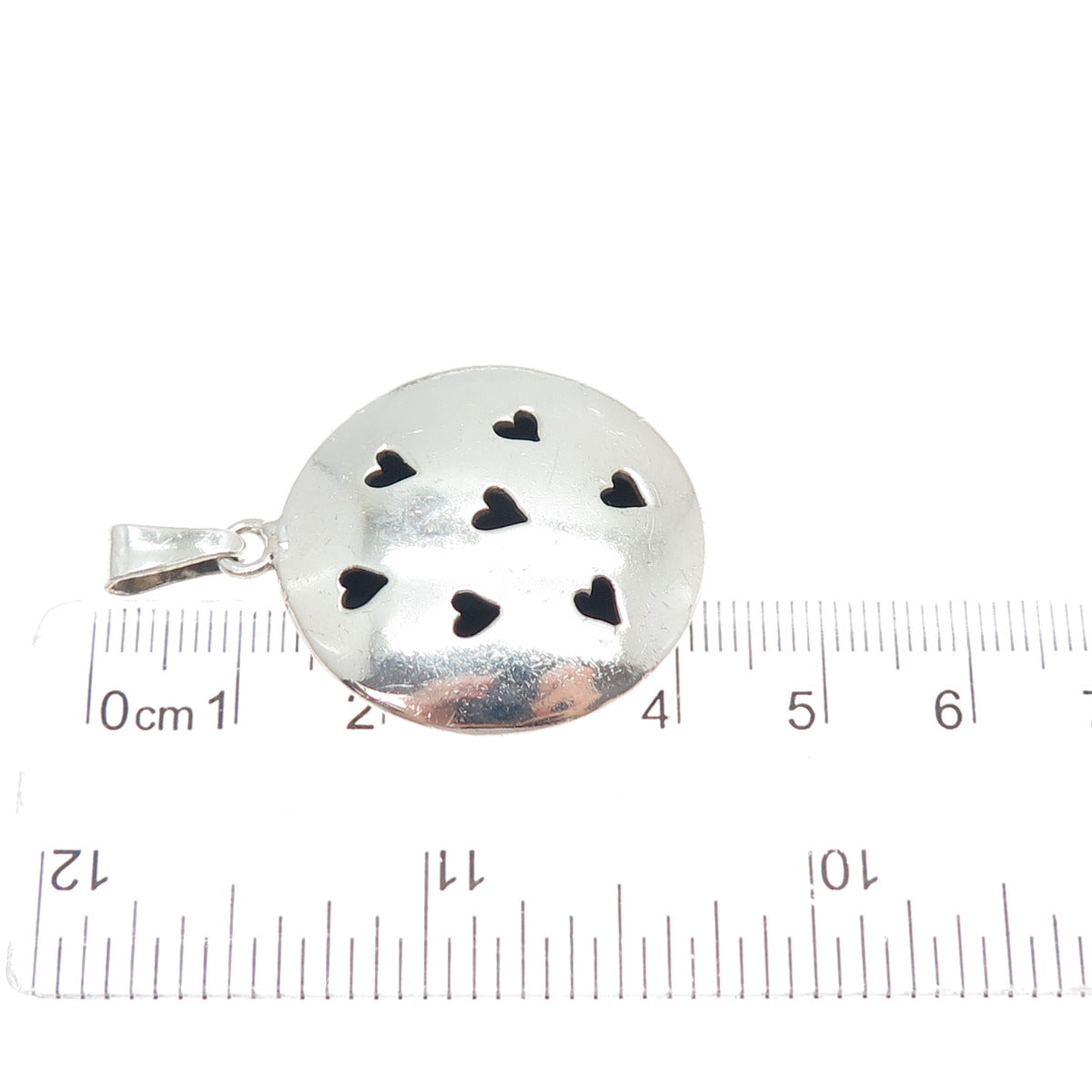 925 Sterling Silver Vintage Mexico Heart Shadow Box Disc Charm Pendant