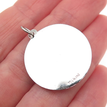 925 Sterling Silver Vintage Blue Rhinestone Kitty Cat Charm Pendant