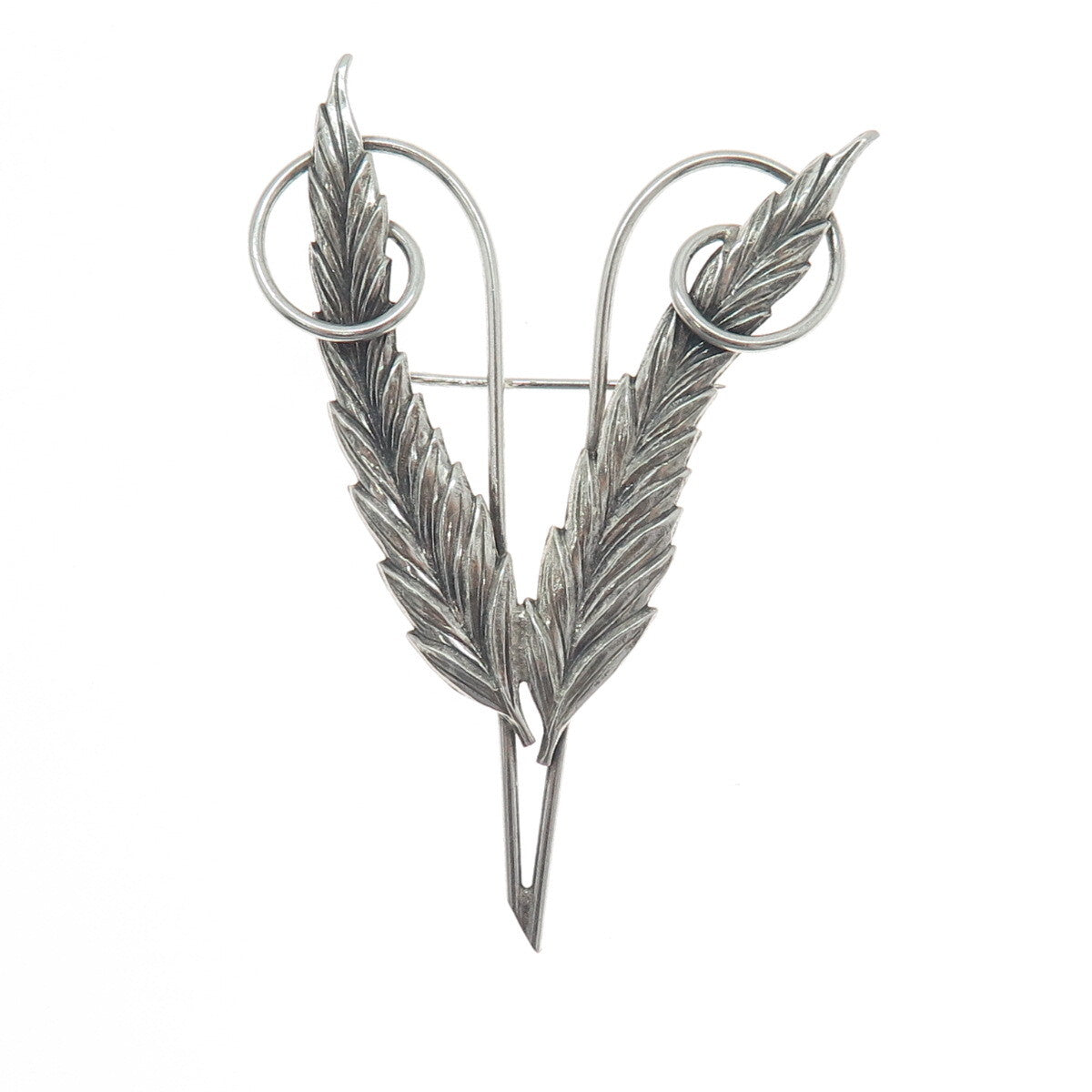 925 Sterling Silver Antique Art Deco Wheat Floral Oxidized Pin Brooch