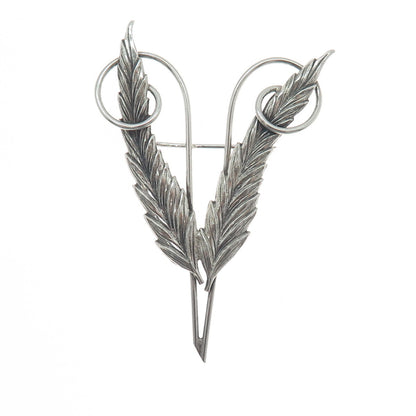 925 Sterling Silver Antique Art Deco Wheat Floral Oxidized Pin Brooch