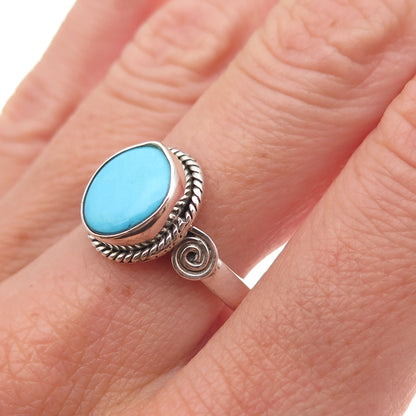 925 Sterling Silver Vintage Real Sleeping Beauty Turquoise Spiral Ring Size 8.25