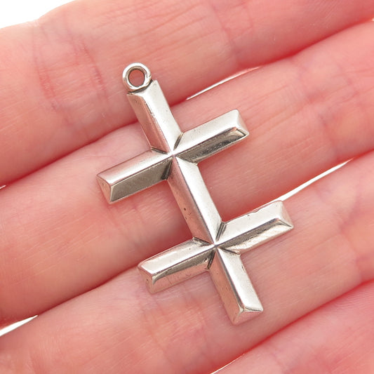 925 Sterling Silver Vintage Orthodox Double Cross Religious Charm Pendant