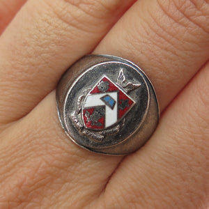 925 Sterling Silver Antique Art Deco Enamel College Fraternity Ring Size 8