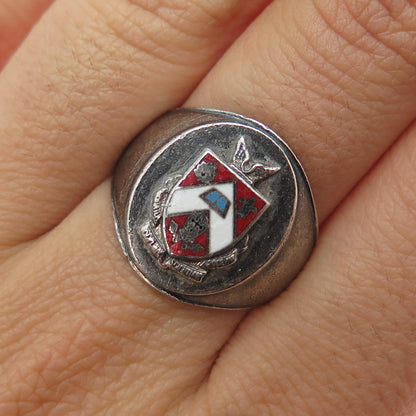 925 Sterling Silver Antique Art Deco Enamel College Fraternity Ring Size 8