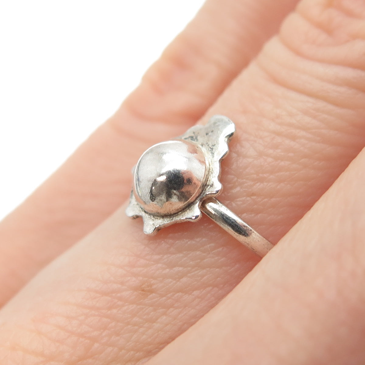 925 Sterling Silver Vintage Modernist Ball Ring Size 5.75