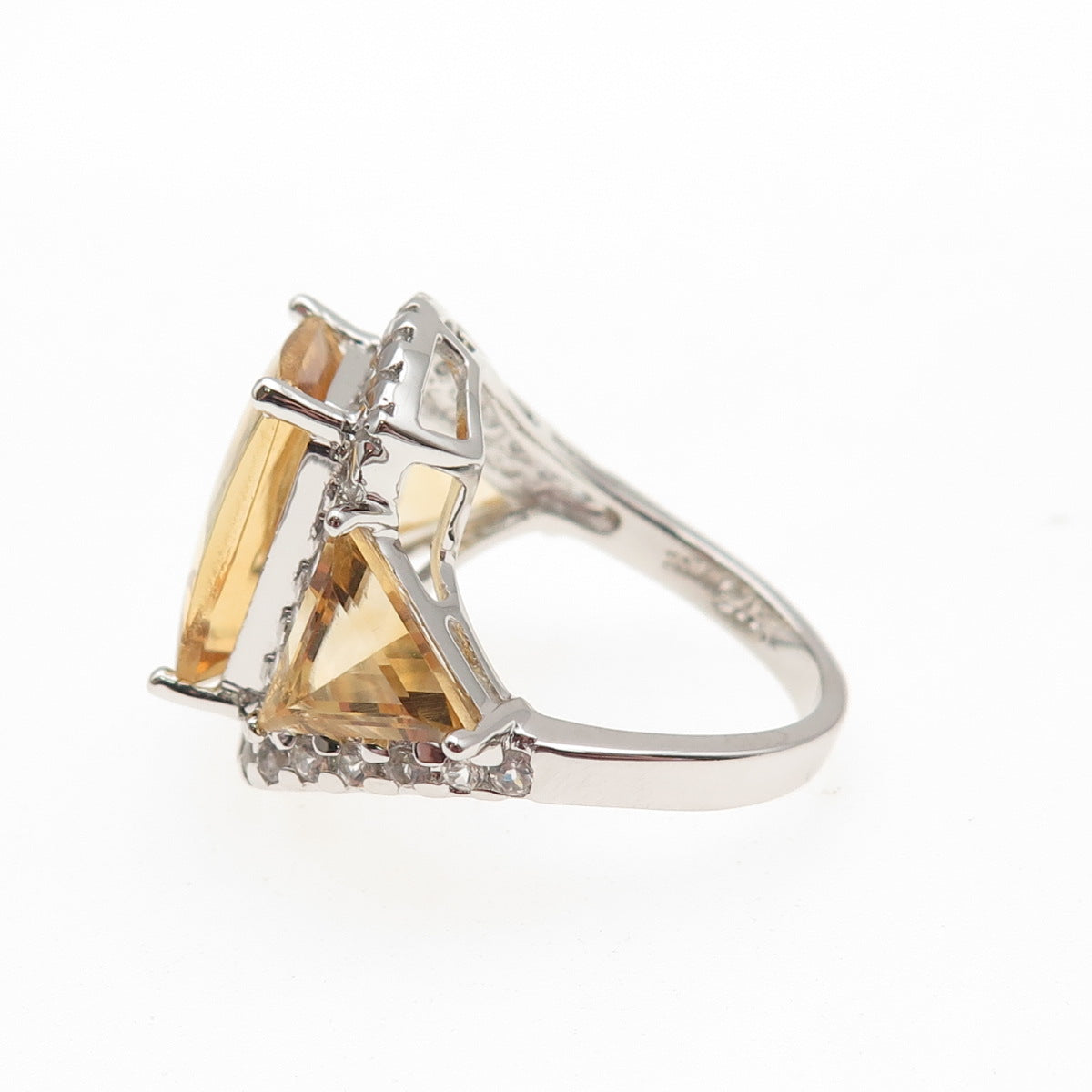 925 Sterling Silver Real Citrine & White Topaz Ring Size 7