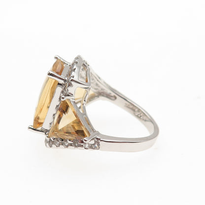 925 Sterling Silver Real Citrine & White Topaz Ring Size 7