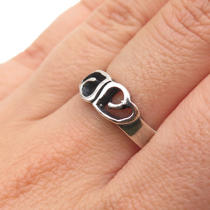 925 Sterling Silver Vintage Modernist Couple Heart Oxidized Ring Size 8.5