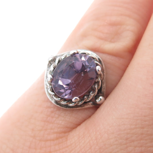 925 Sterling Silver Vintage Real Amethyst Oxidized Ring Size 5