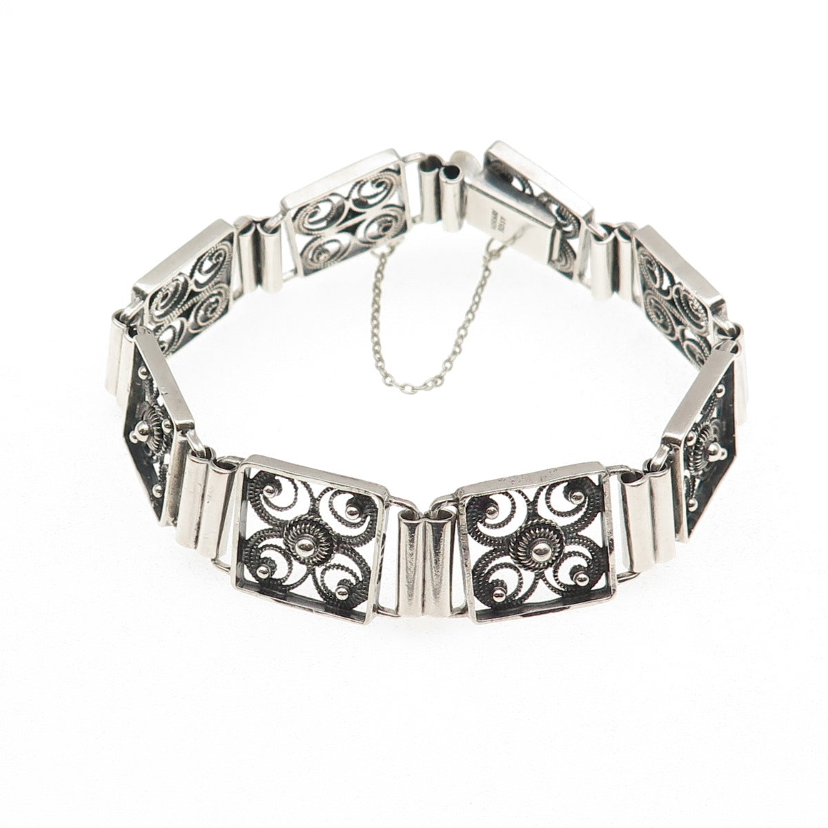Finn Jensen 925S Sterling / 830S Silver Vintage Norway Floral Bracelet 7.25"