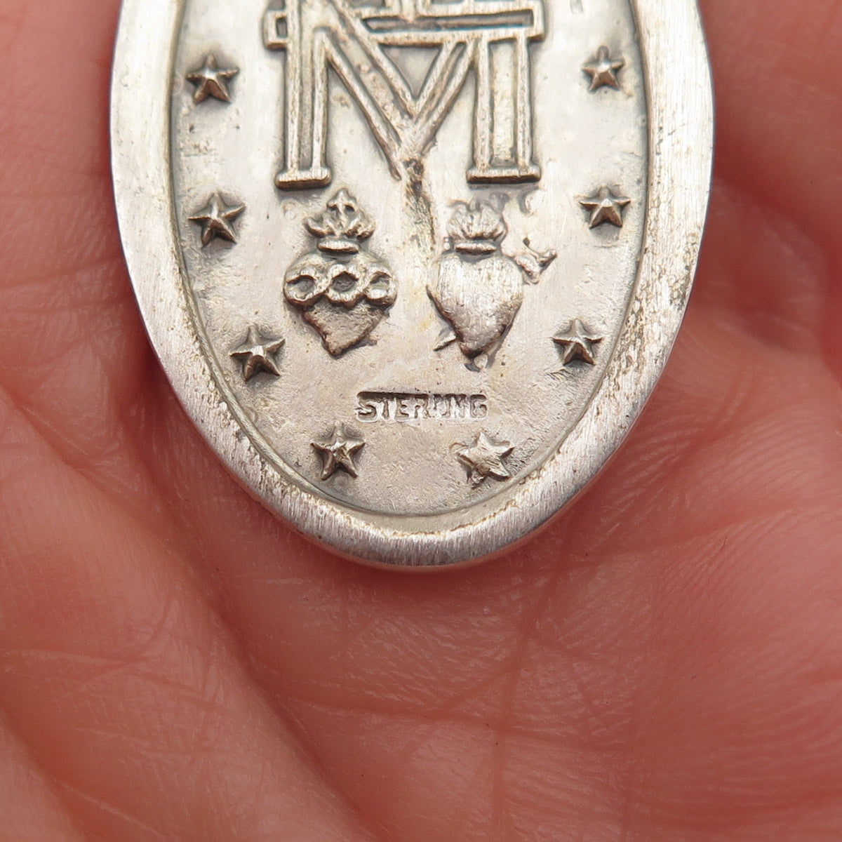 925 Sterling Silver Vintage St. Mary Miraculous Religious Charm Pendant