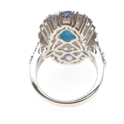 Chuck Clemency 925 Sterling Silver Real Turquoise Tanzanite Topaz Ring Size 8.25