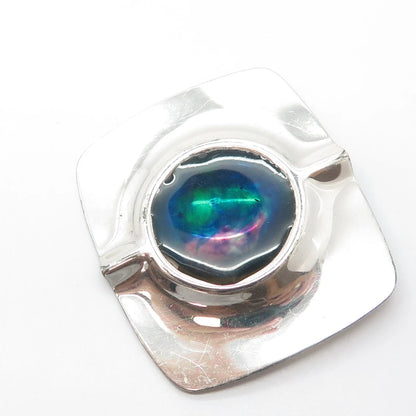 925 Sterling Silver Vintage Enamel Concho Pin Brooch